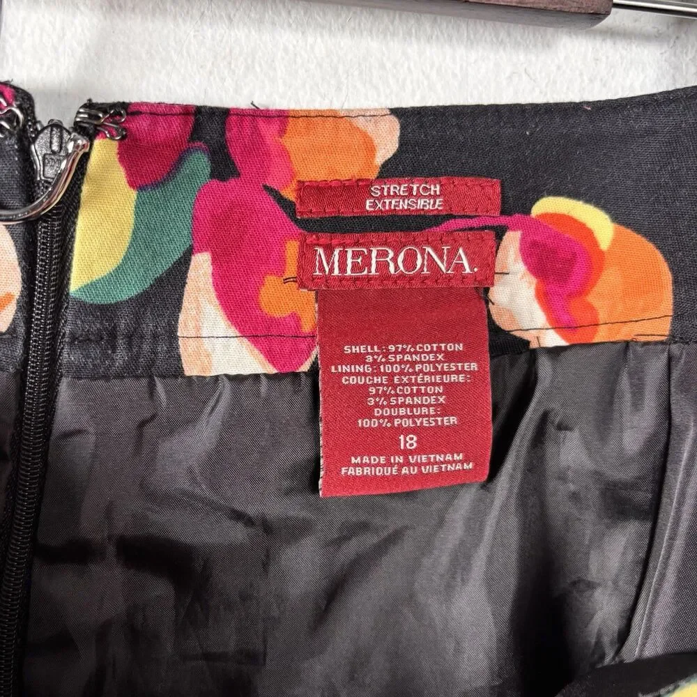 Merona Floral Mini Skirt Size 18 Plus Size Black Multicolor Stretch Cotton